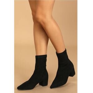 Lulus Women's Black Aeryn Suede Pointed-Toe Mid-Calf Boots Size 8.5